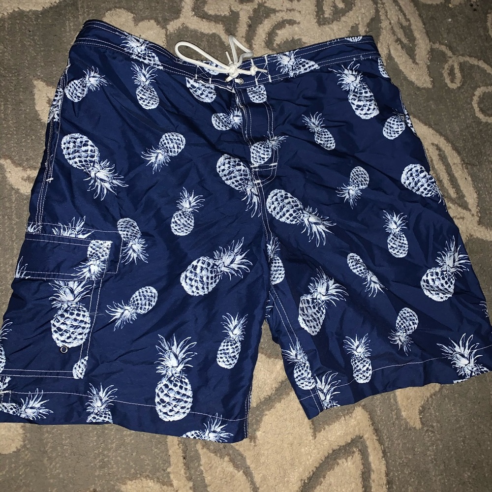 Navy and white chaps swim trunks